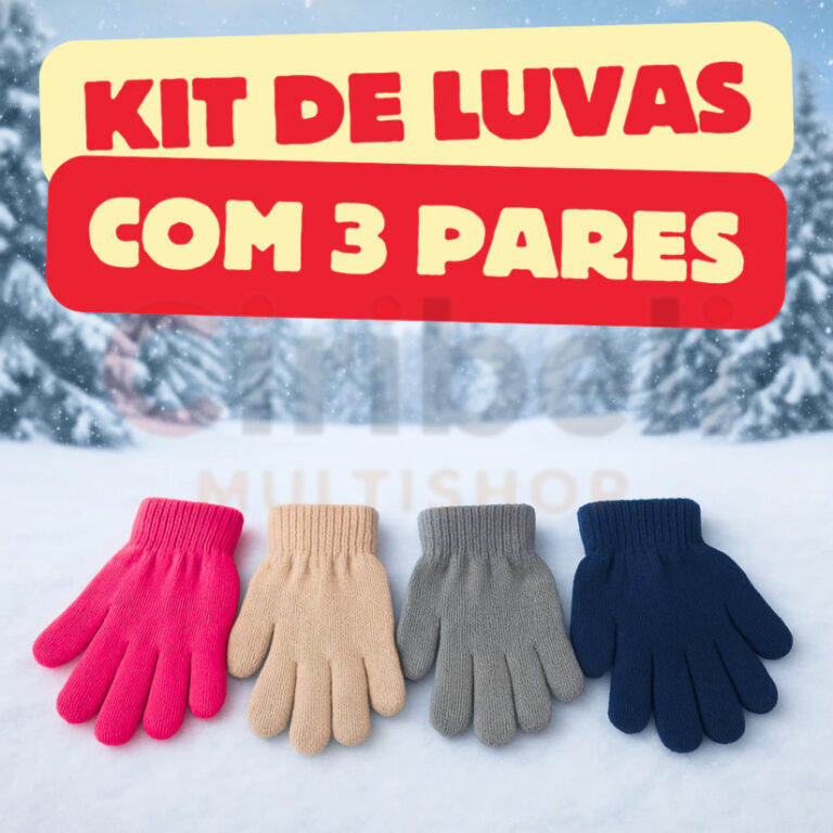 Luvas Infantil Kit 3 Pares Moda Inverno Cores Lisa