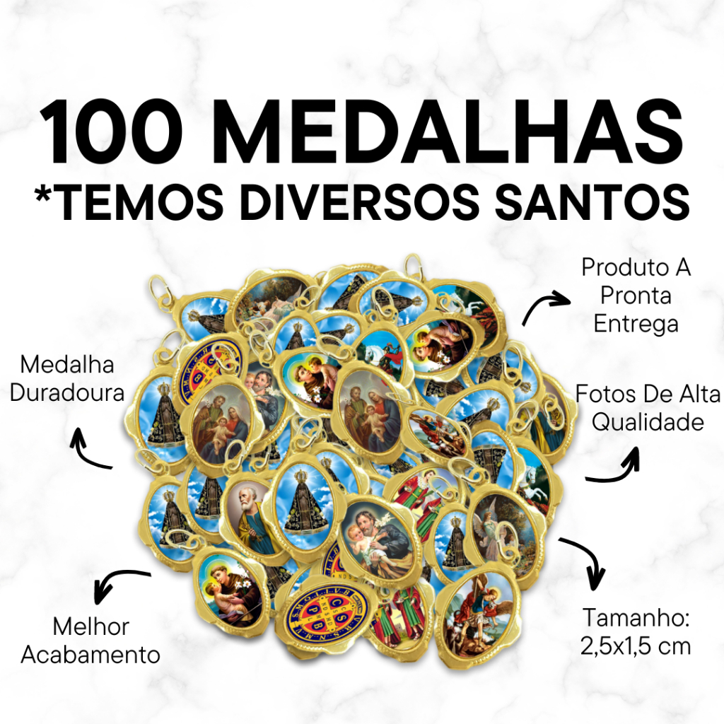 100 Medalhas Santos Católicos Resinadas  Para Terços, Escapulários, Lembrancinhas, Artesanato e Reve