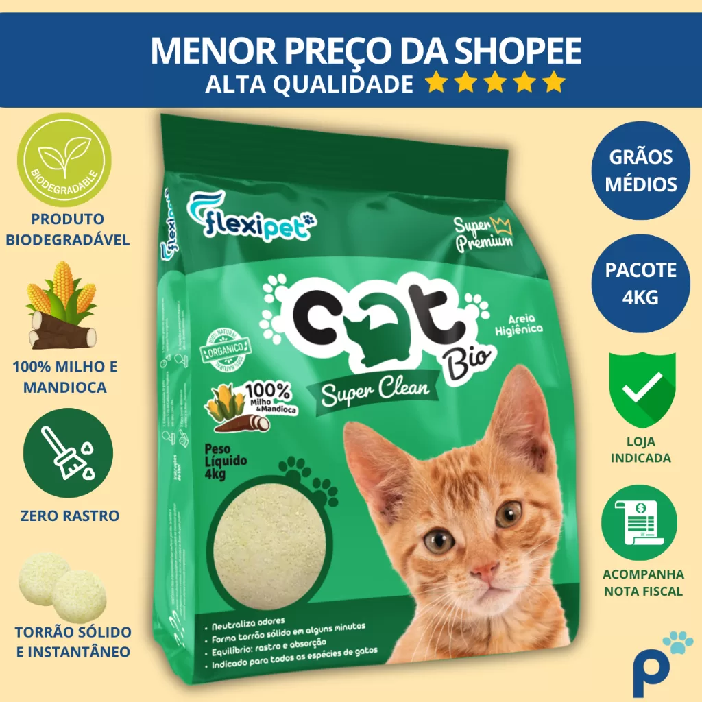 Areia Higiênica Biodegradável Catbio 4 Kg – Super Clean – Grãos Médios