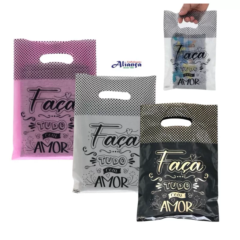 50 Sacolas boca de palhaço 30x39cm FAÇA TUDO COM AMOR