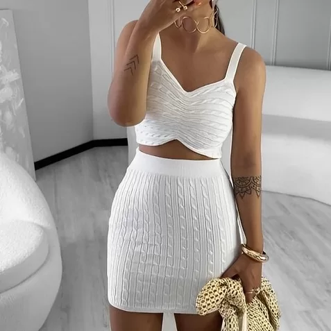 Conjunto Saia Curta Cropped Festa Feminino Brilho 