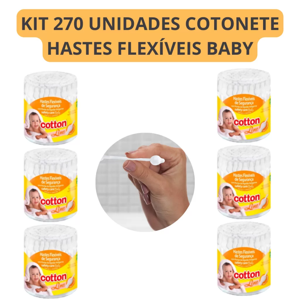 Cotonete Hastes Flexíveis Para Bebê Kit Com 270un 6 Potinhos