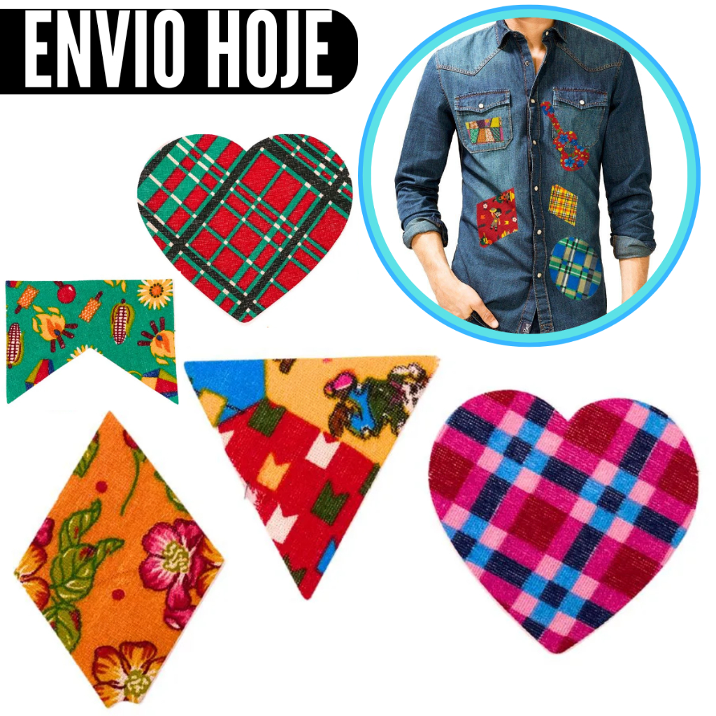 Kit 20,10,5 Remendo Tecido Auto Adesivo  Retalho Roupa  Festa Junina Quadrilha Caipira Prático