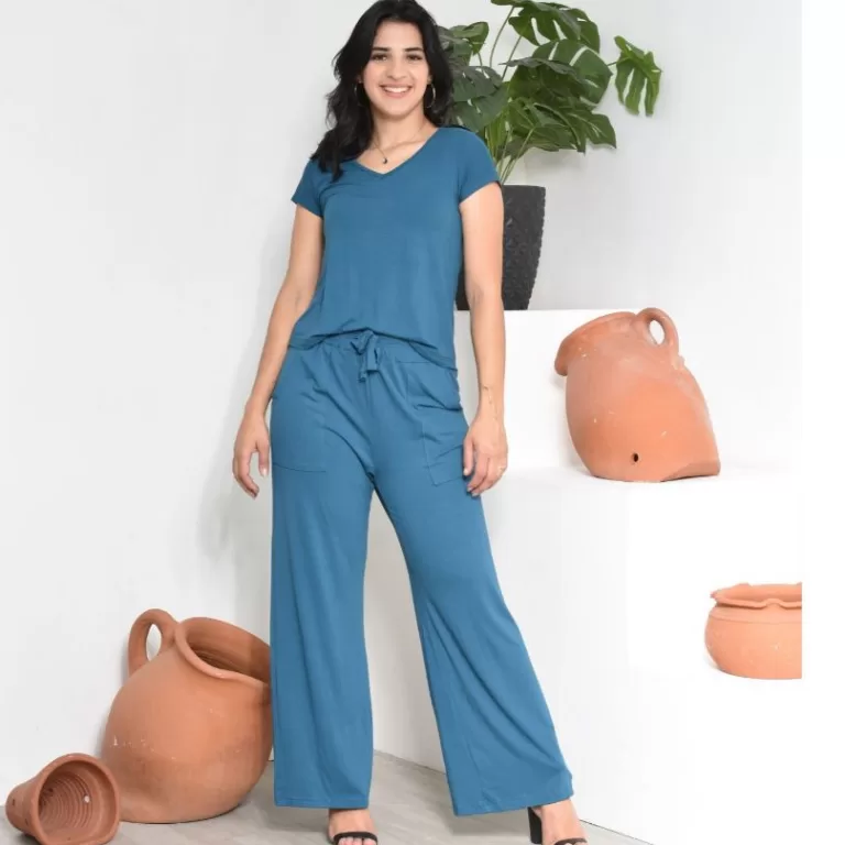 CONJUNTO VISCOLYCRA BLUSA GOLA V E CALÇA PANTALON