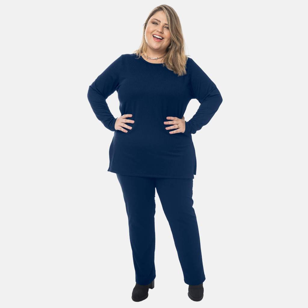 Conjunto Calça e Blusa Feminina Plus Size de Manga Longa Cintura Alta 1208-1210-C2