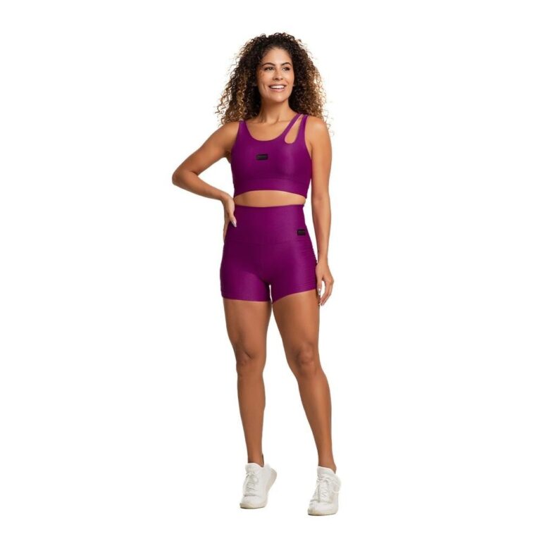 Conjunto Top e Short Canelado Poliamida Roxo Massa