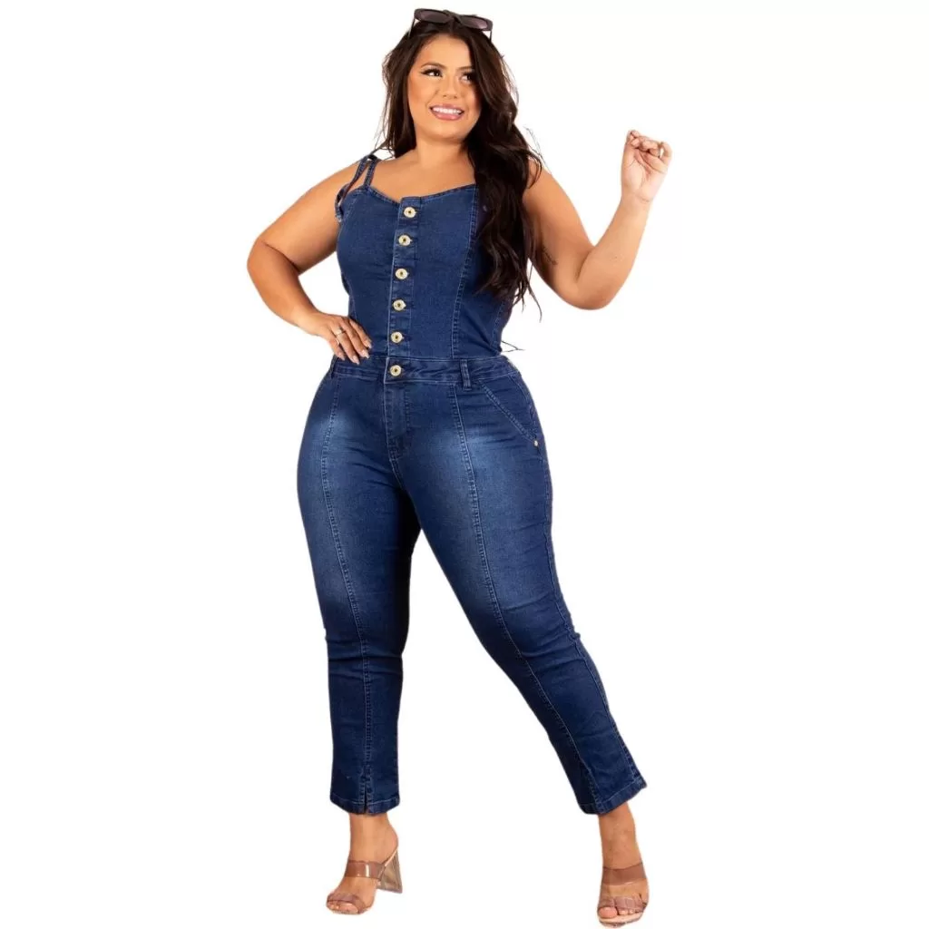 Jardineira Jeans Plus Size Com Lycra Não Aperta e estica