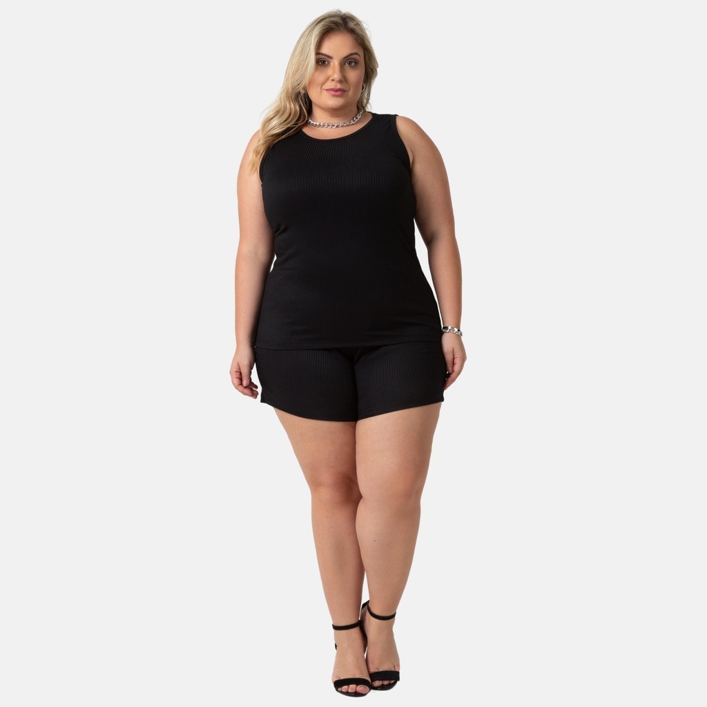 Conjunto Feminino Plus Size Regata e Shorts Canelado Estilosa 1213-1217