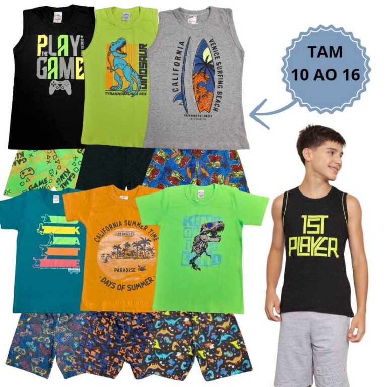 Kit 6 Peças de Roupa Juvenil Menino com 3 Camiset