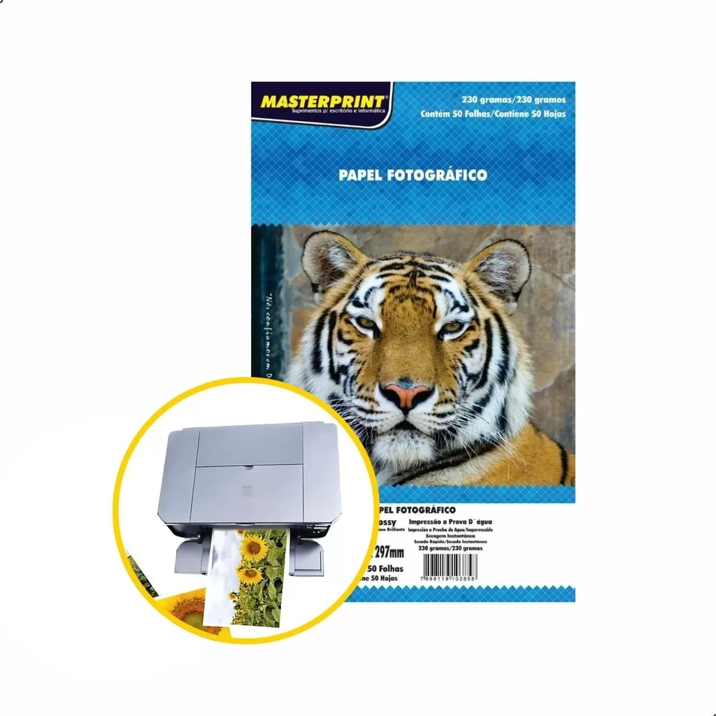 Papel Fotográfico Masterprint A4 Kit 10 Unidades Glossy Brilhante Impressão Jato de Tinta