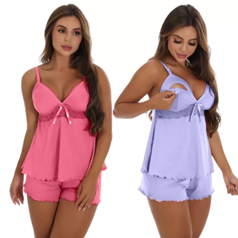 Kit 2 Baby Doll Amamentação Abre Fácil Gestante