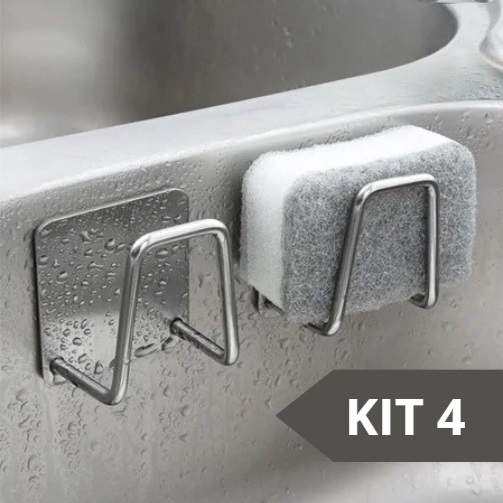 KIT 4 Gancho Suporte Porta Esponja Aço Inox Adesi