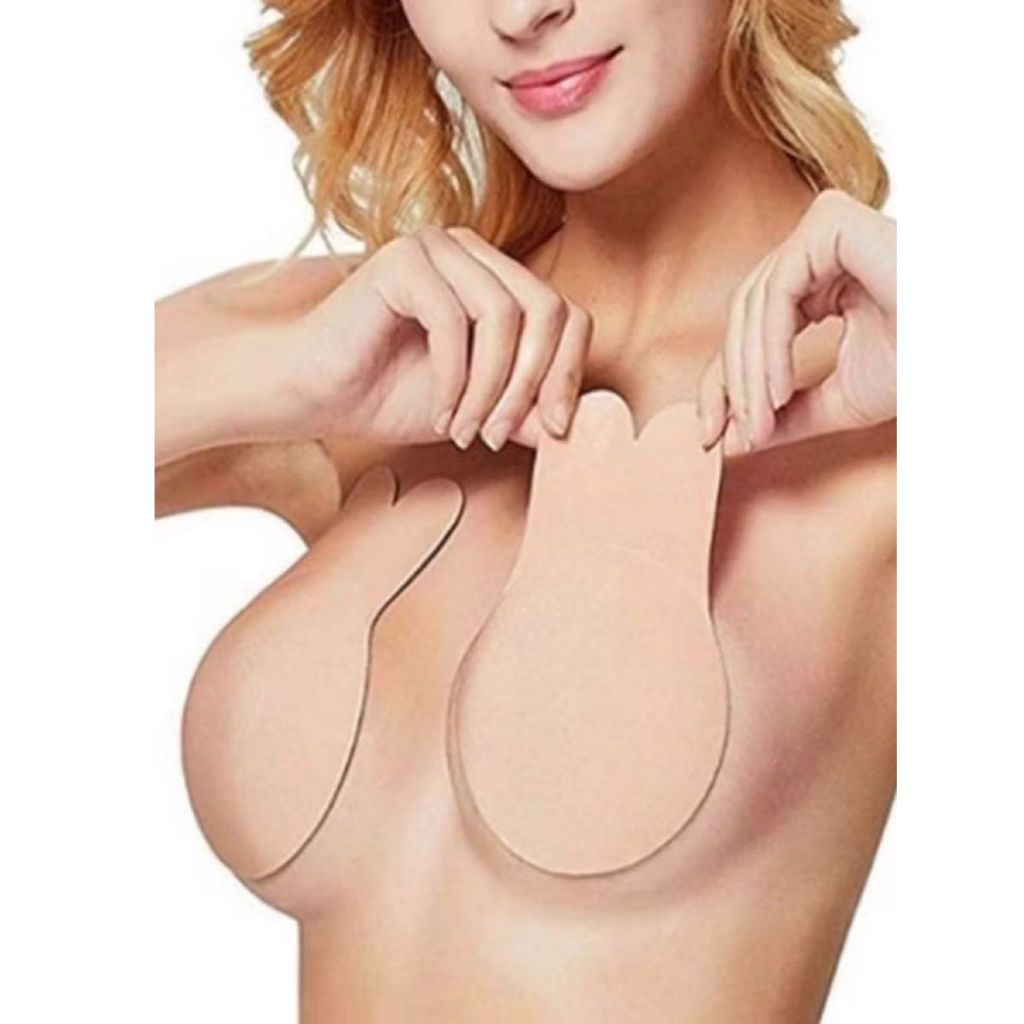 1 PAR DE Sutiã Soutien Mágico Adesivo Silicone Levanta Seio Orelha De Coelho Invisível Decote Push U