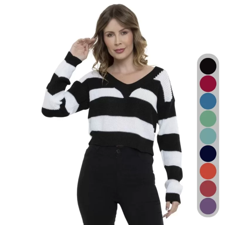 Blusa Feminina Tricot Manga Longa Gola V Listrada 