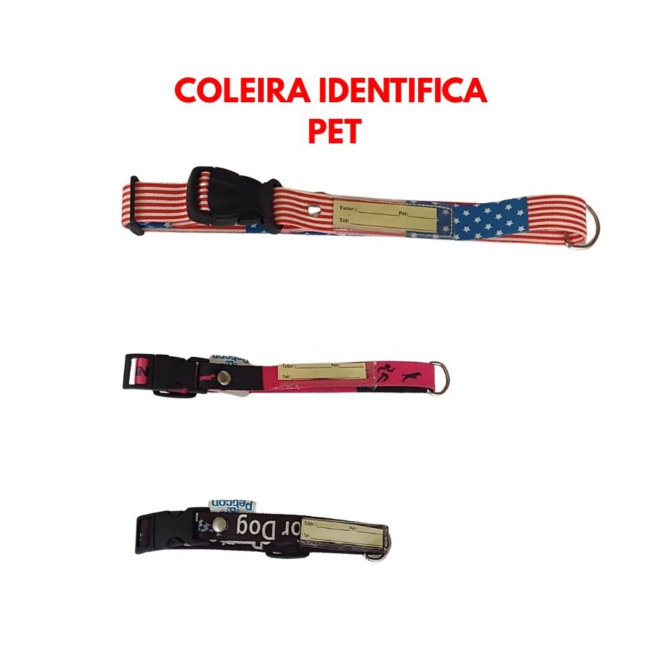 Coleira Identifica Pets Cachorros e Gatos Fita de Seda Estampadas G M P