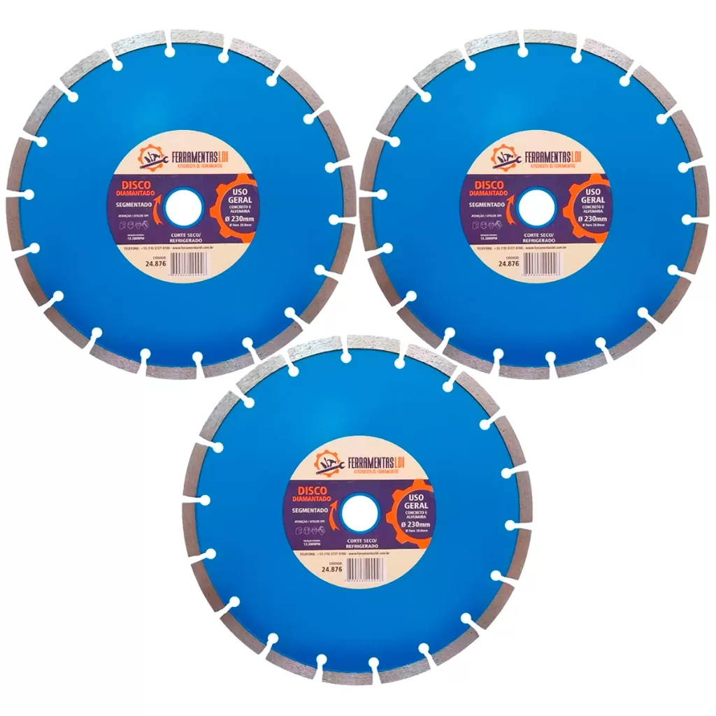 Kit 3 Disco de Corte Diamantado Segmentado 9 Polegadas (230mm) Ferramentas LDI