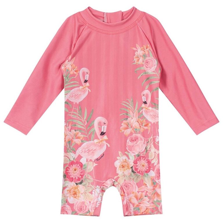 Macacão de Natação Infantil Feminino Rosa Flami