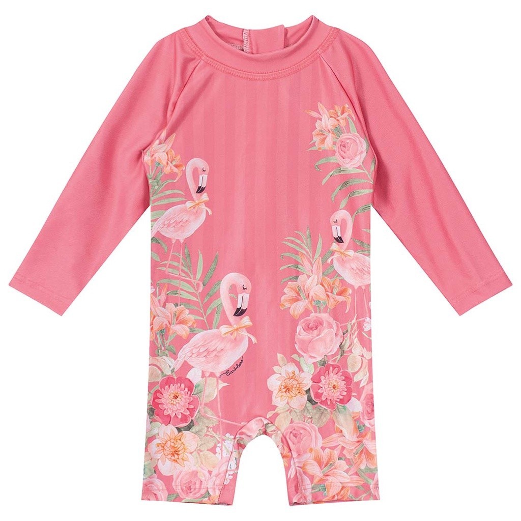 Macacão de Natação Infantil Feminino Rosa Flamingo – Carinhoso Tamanho 1