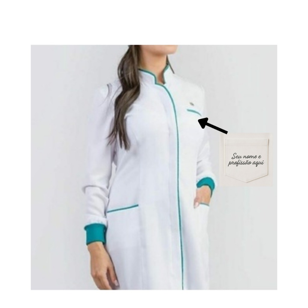Jaleco Vivo com Punho + BORDADO NOME E PROFISSÃO INCLUSO