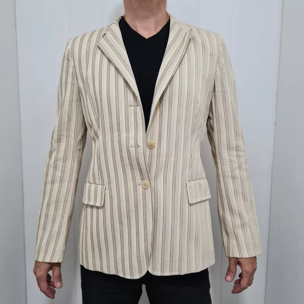 Terno Blaser Luciano Barbera Listras Canelado / Masculino / Feminino / Unisex – Ombreiras Retrô Chic