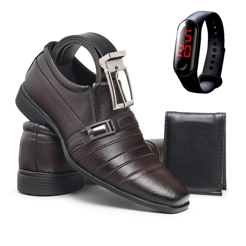 Sapato Social Masculino Confortável Elegante com Carteira Cinto e Relógio DIRETO DA FÁBRICA