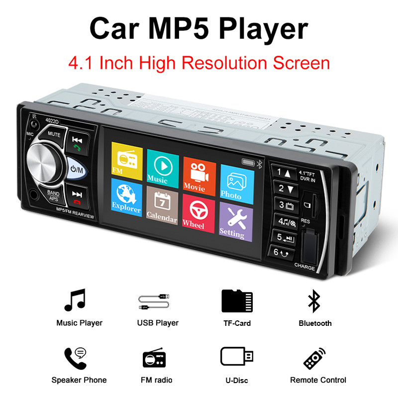 Central Multimídia MP5 Automotivo Bluetooth Estéreo 4.1 Polegadas USB/TF/AUX 1 Din
