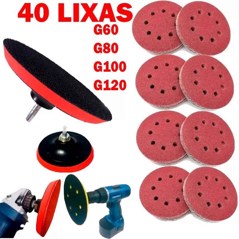 Suporte Furadeira Esmerilhadeira + 40 Disco Lixa 125mm Grão Variado