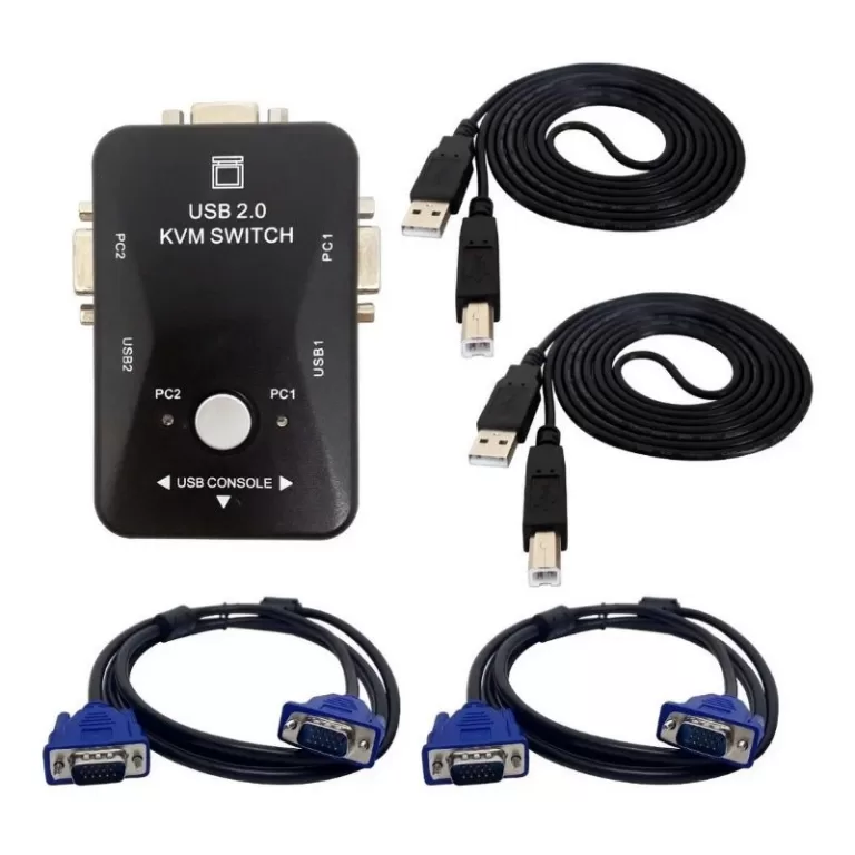 Chaveador Kvm 2 Portas Vga/kit C/4 Cabos +1 Pça K