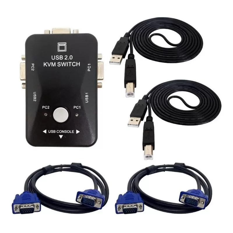 Chaveador Kvm 2 Portas Vga/kit C/4 Cabos +1 Pça Kvm Sem Cabo