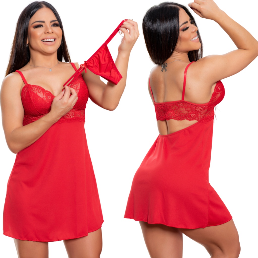 Linda Camisola Feminina  Sensual Luxo com calcinha fio dental