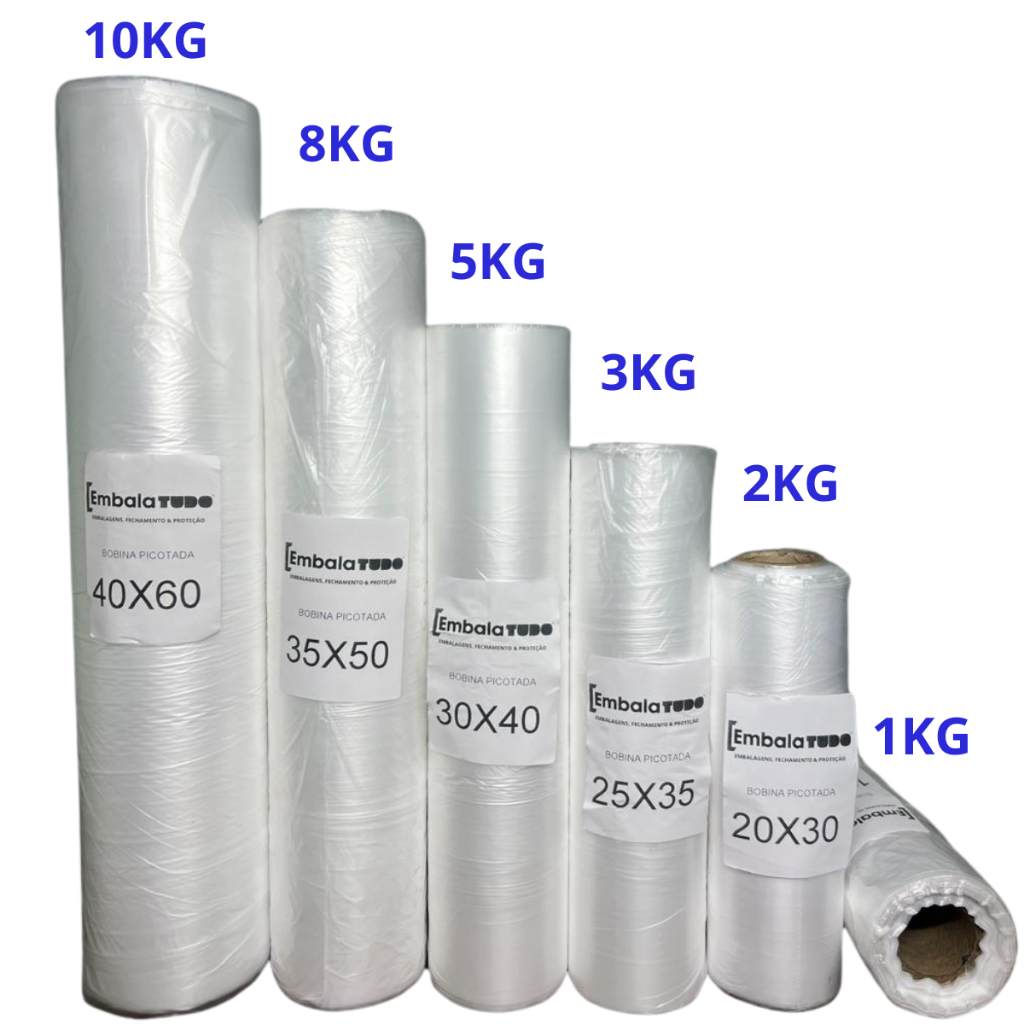 Bobina Plástica Saco Picotado Vários Tamanhos Fundo Reto Freezer Microondas Armazenamento Alimentos