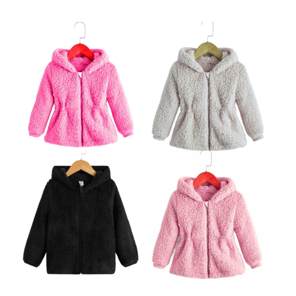 Casaco Teddy Infantil Menina Capuz Touca com Ziper forrado quente feminino  ted Rosa Preto Marrom Li