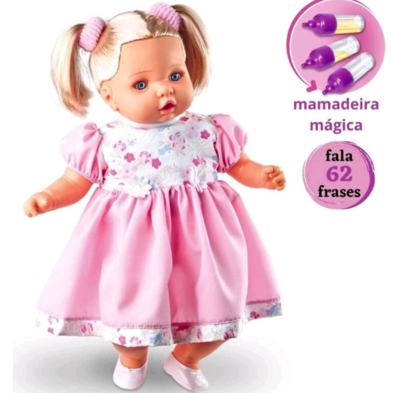 Boneca Angelina Loira Fala 62 Frases + Mamadeira M