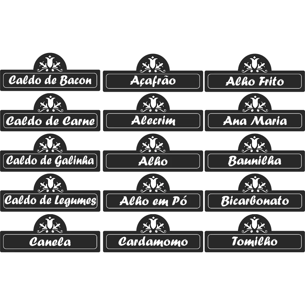 CARTELA TEMPERO 63 ETIQUETAS ADESIVO AUTO COLANTE ROTULO 6X2CM A PROVA DE AGUA PARA POTES RECIPIENTE
