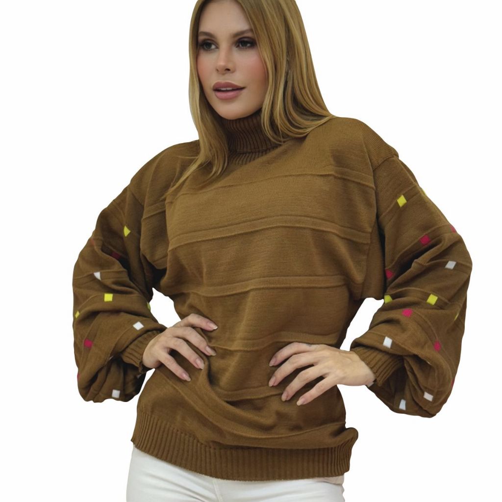 Blusa Inverno Com Mangas Bufantes E Detalhes na Manga