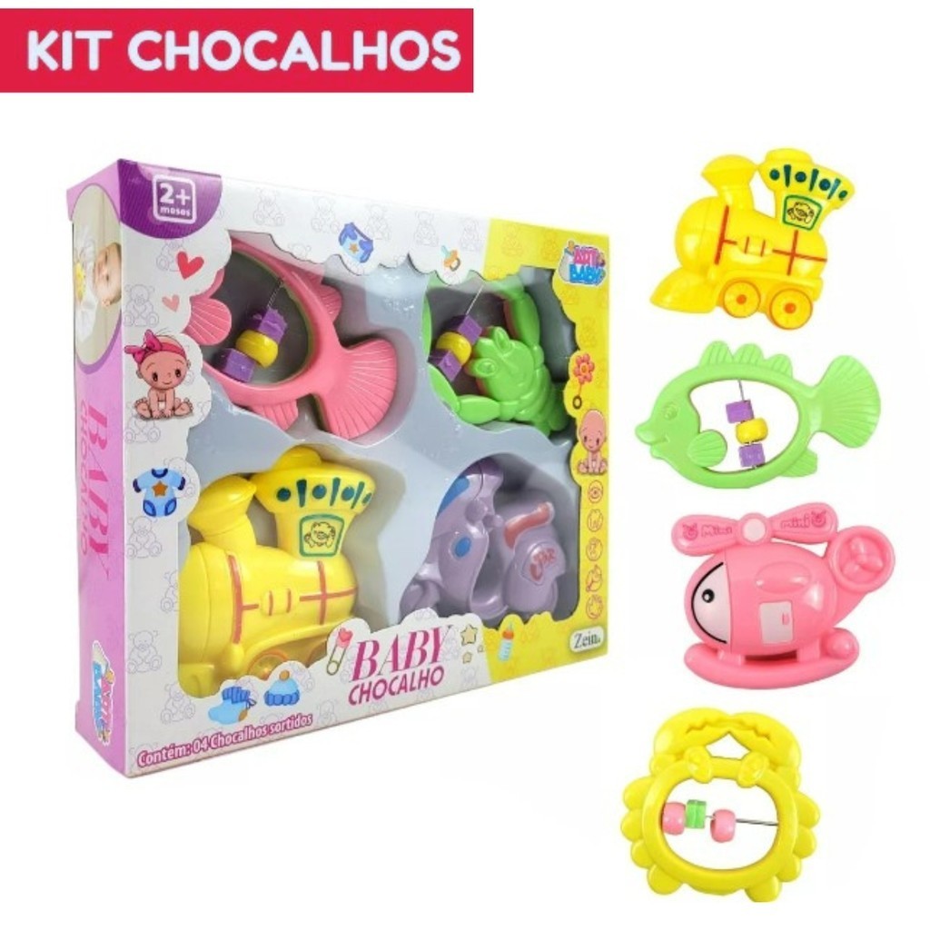 Kit Chocalho Mordedor Divertido Para Bebê Infantil Inmetro Colorido