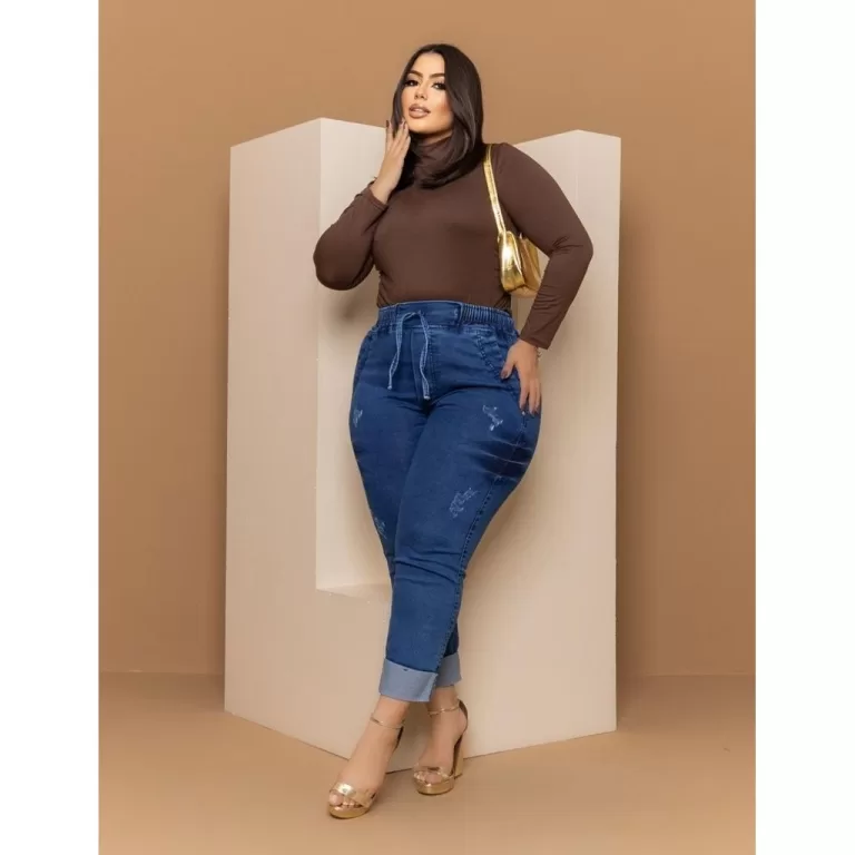 Calça Jeans Jogger Feminina Plus Size Lycra Cós 