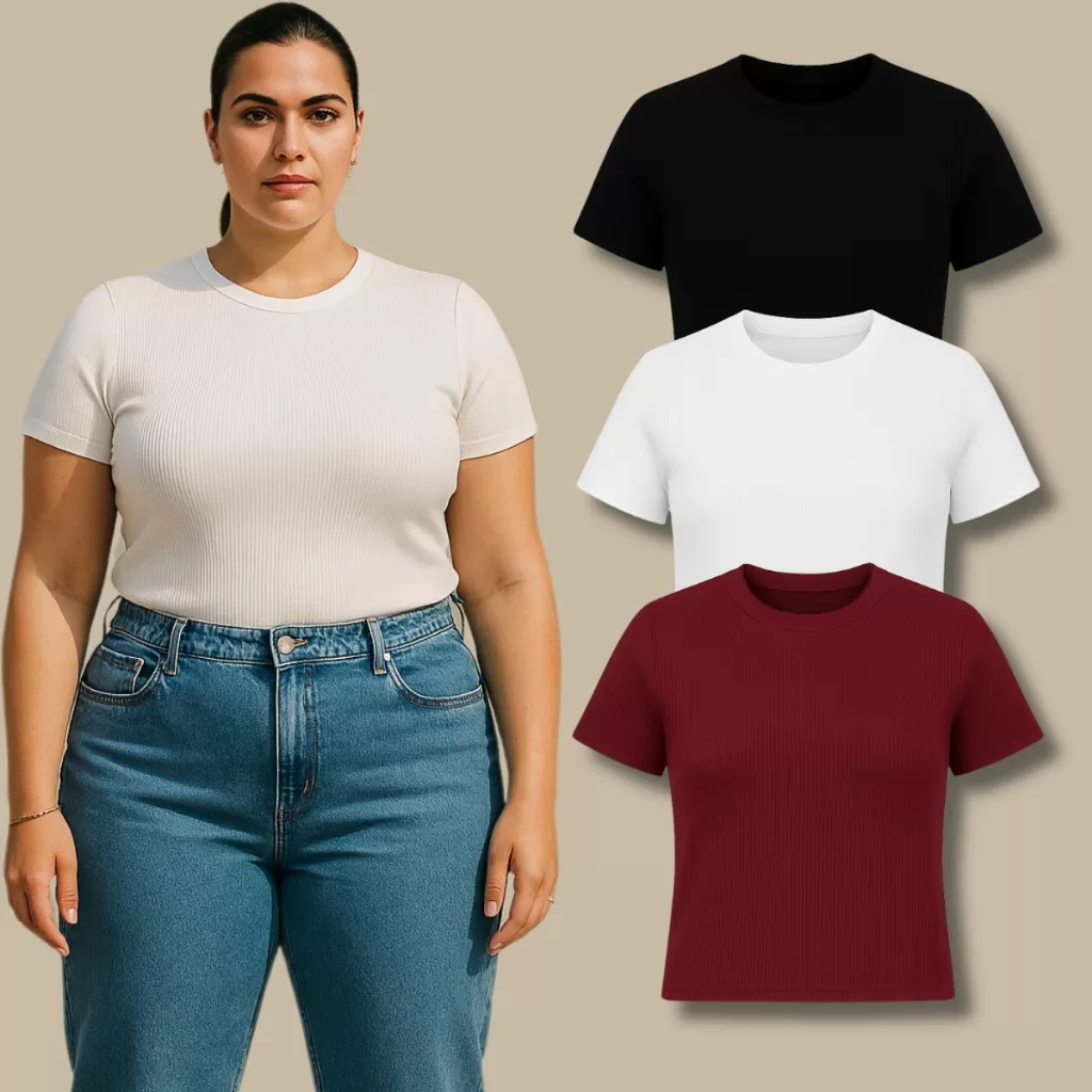 Blusa Feminina Plus Size Confortavel Basiquinha Canelada Toque Macio Casual