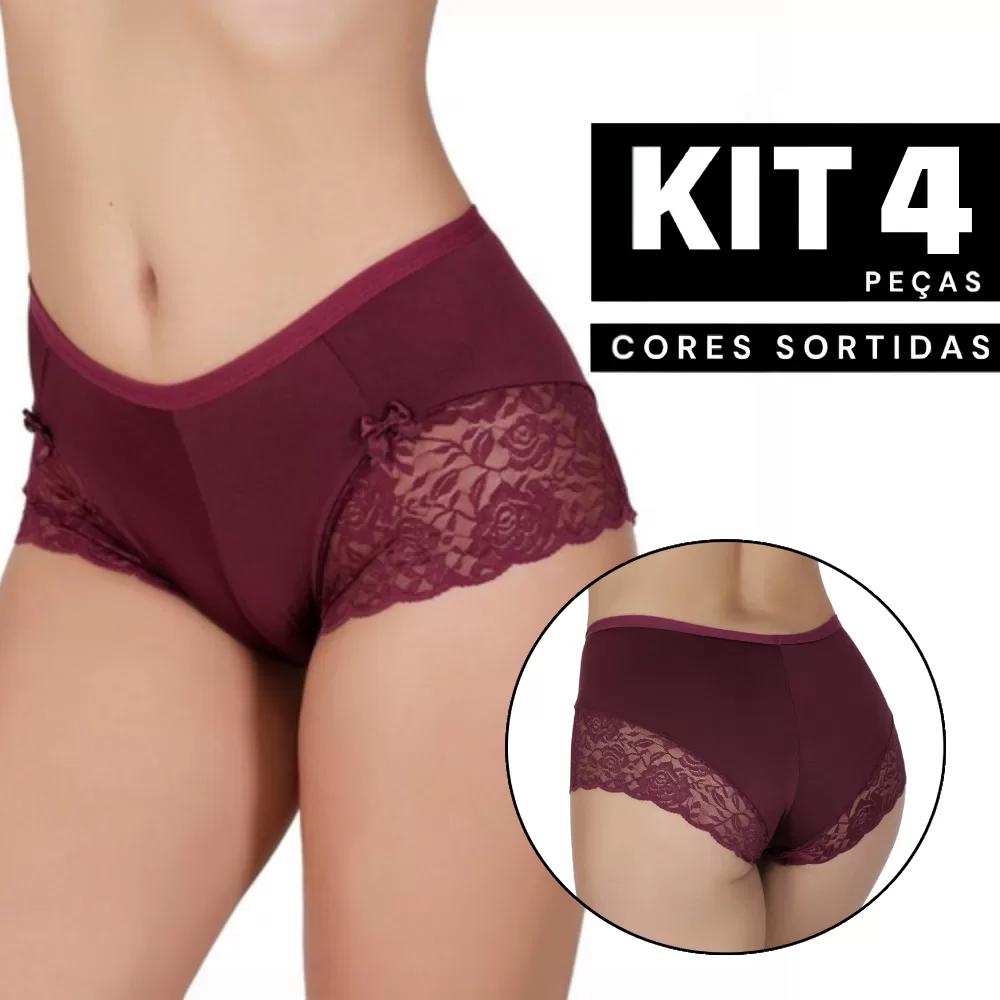 Kit 1 à 4 Calcinha Plus Size com Detalhes em Renda Confortável