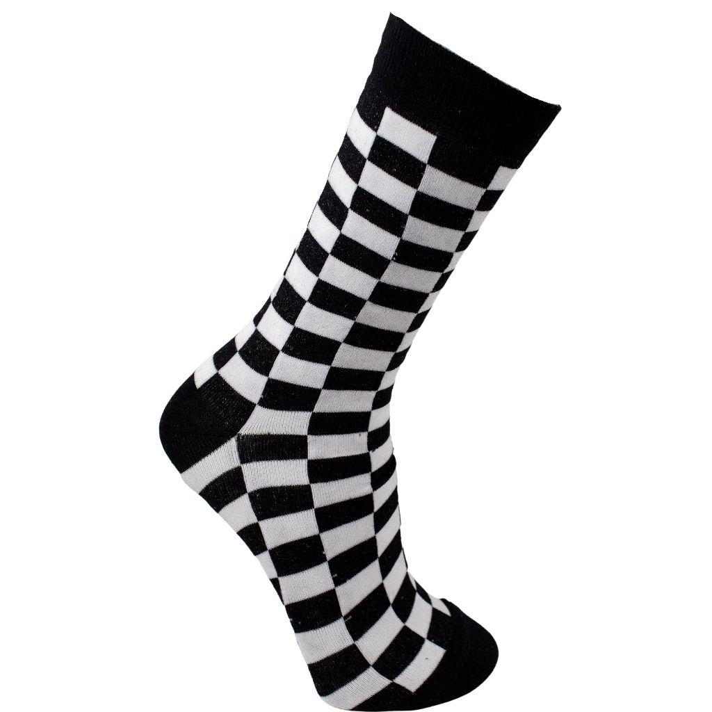 Meia Divertida Cano Longo Quadriculada Preta e Branca Masculina/Feminina