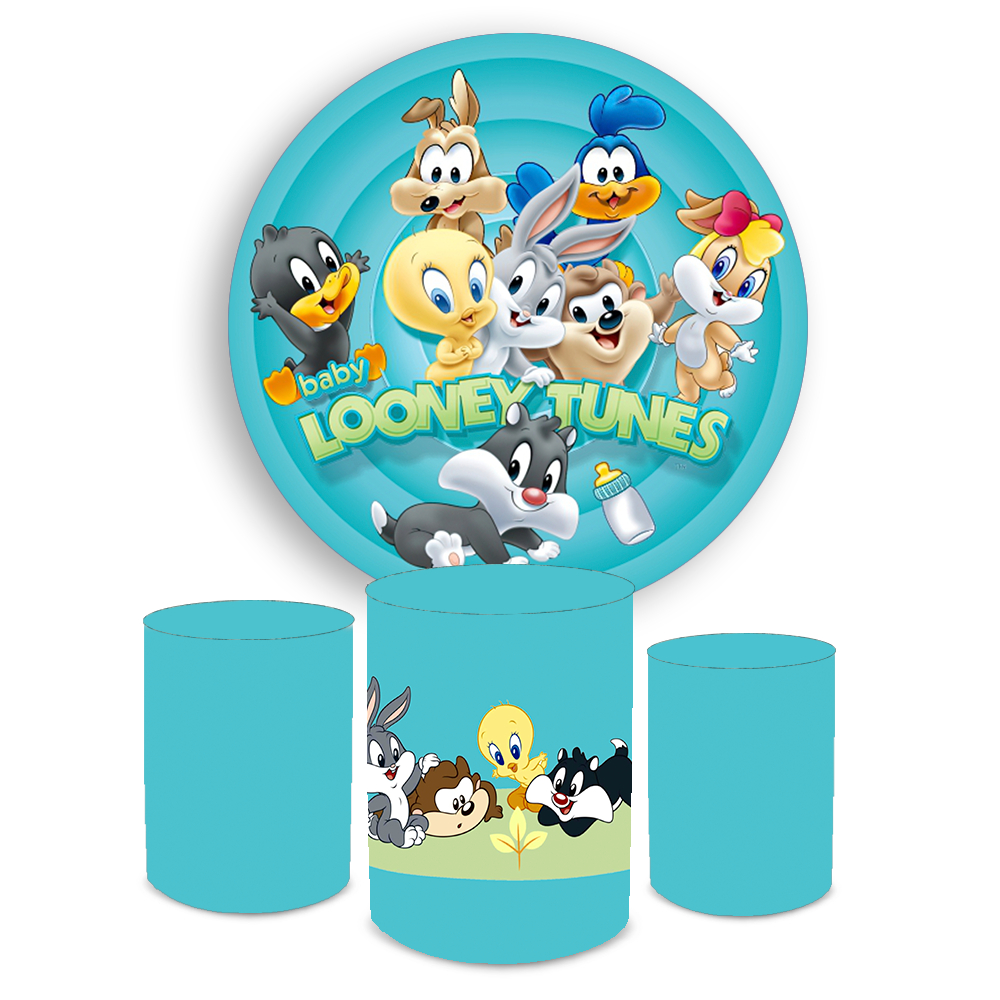 Kit Capa Painel Redondo 1,5 + Trio Cilindros Tecido Sublimado Festa L0n3y Tnes Decoração