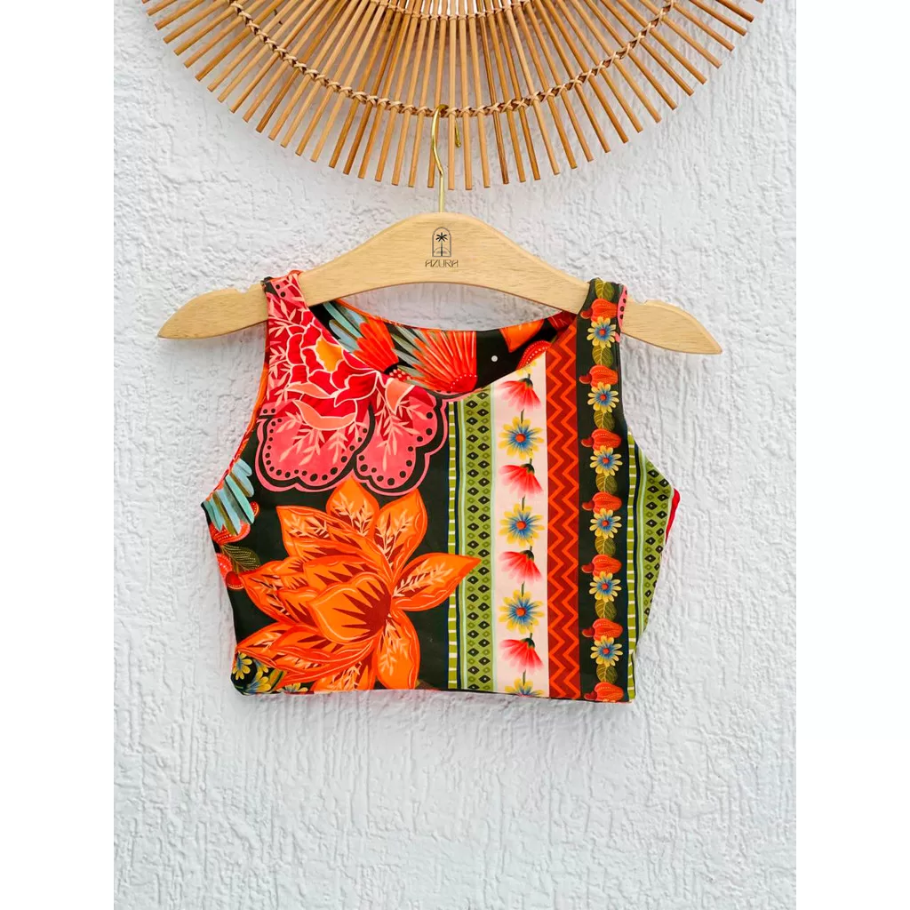 Cropped Feminino Estampado Inspiração Farm Jardim Botânico Blusa Cropped Top