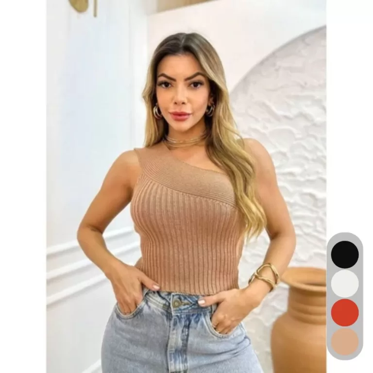 Regata Feminina Tricot Modal Ombro Só Verão Crop