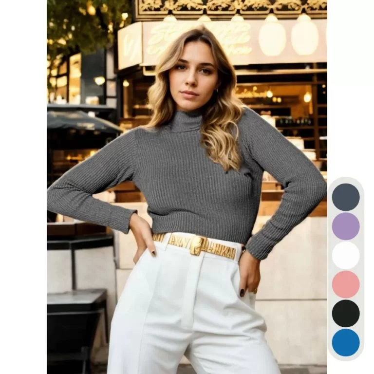 Blusa Feminina Tricot Canelada Manga Longa Gola Al