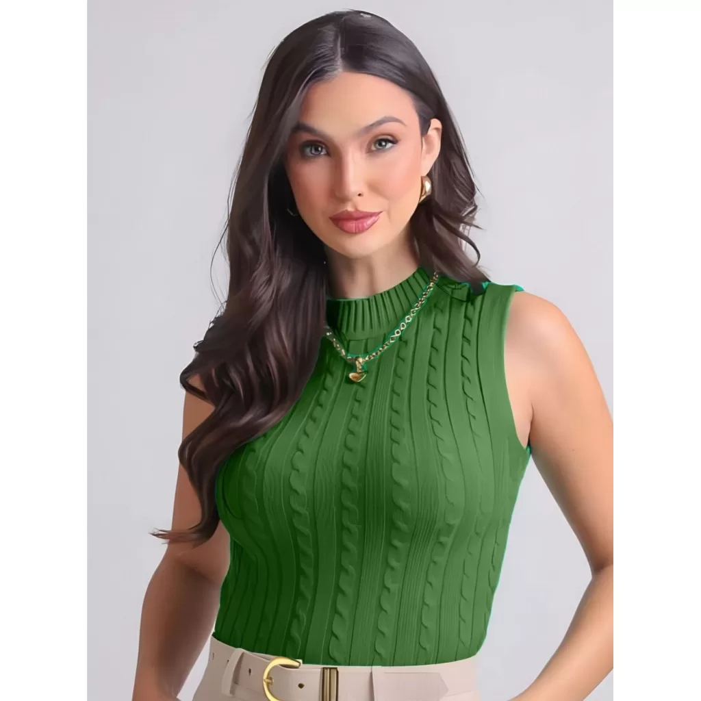Blusa Feminina Tricot Canelado Sem Mangas Relevo Confortável Estilosa Charmosa