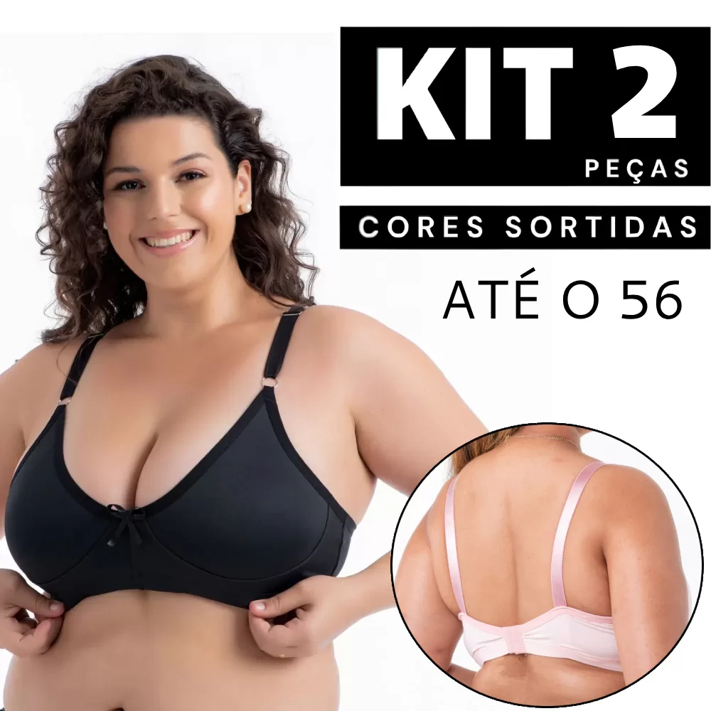 Kit 2/1 Sutiã Plus Size Sem Bojo Confortável Alta Sustentação Reforçado Barato Feminino Respirável