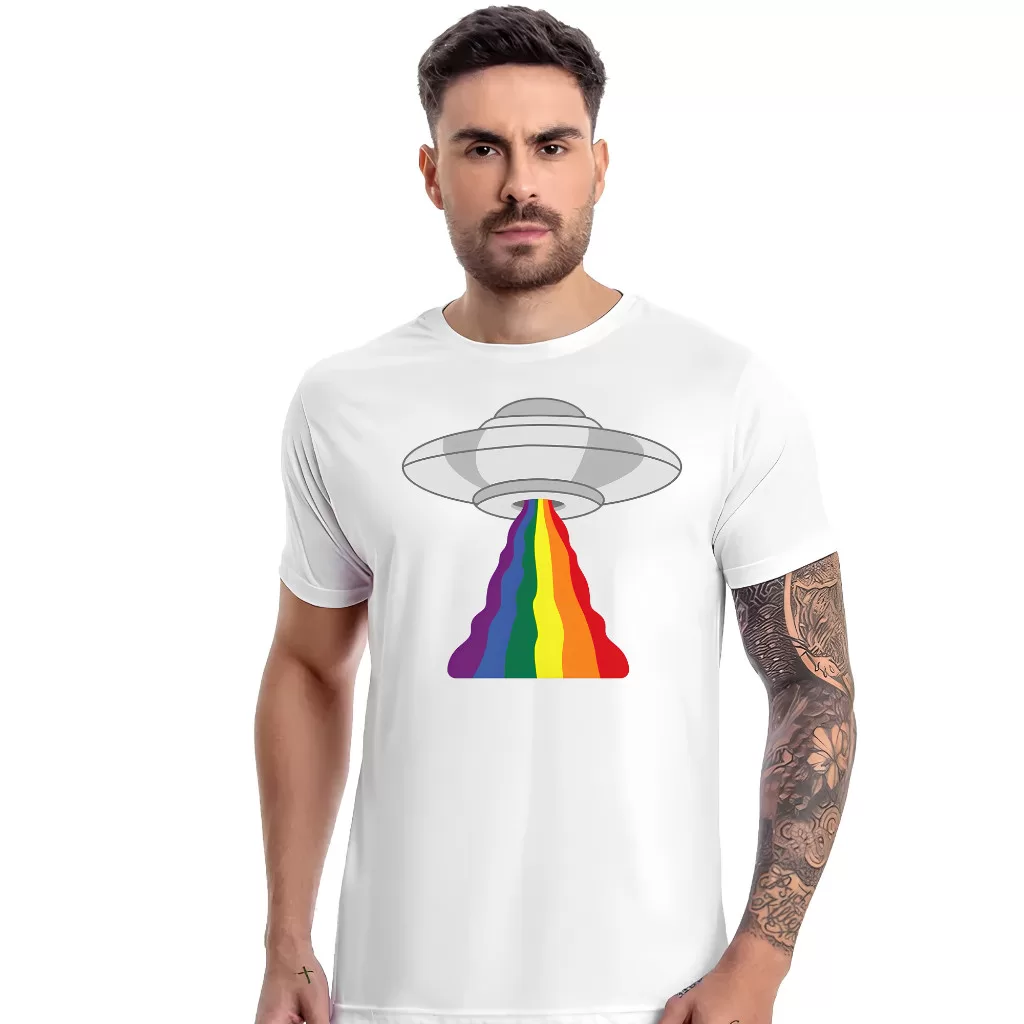 Camiseta unissex- LGBT Orgulho Disco Voador Arco Iris camisa