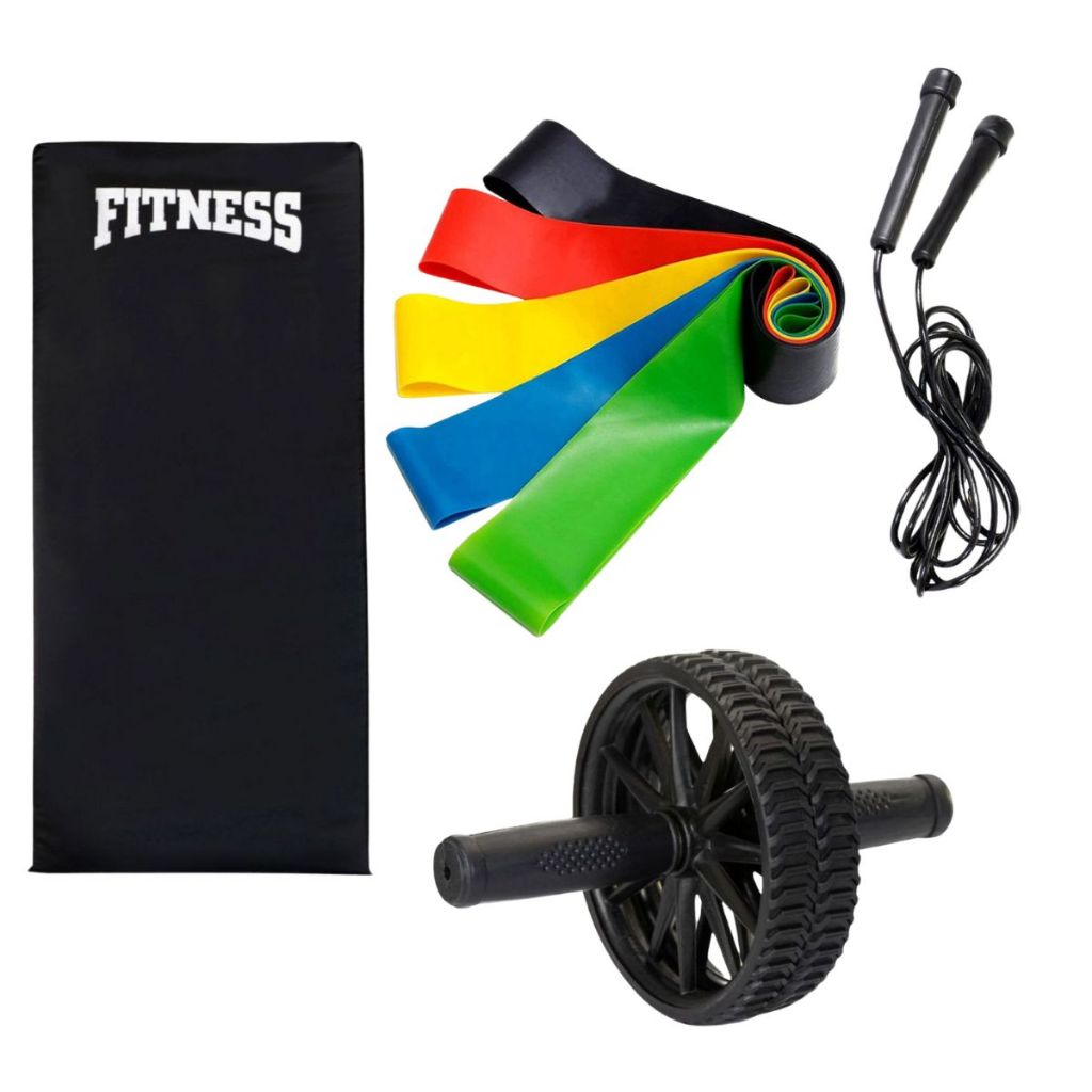 Colchonete Academia Roda Abdominal Elastico Funcional Corda de Pular Treino em Casa Atividade Fisica