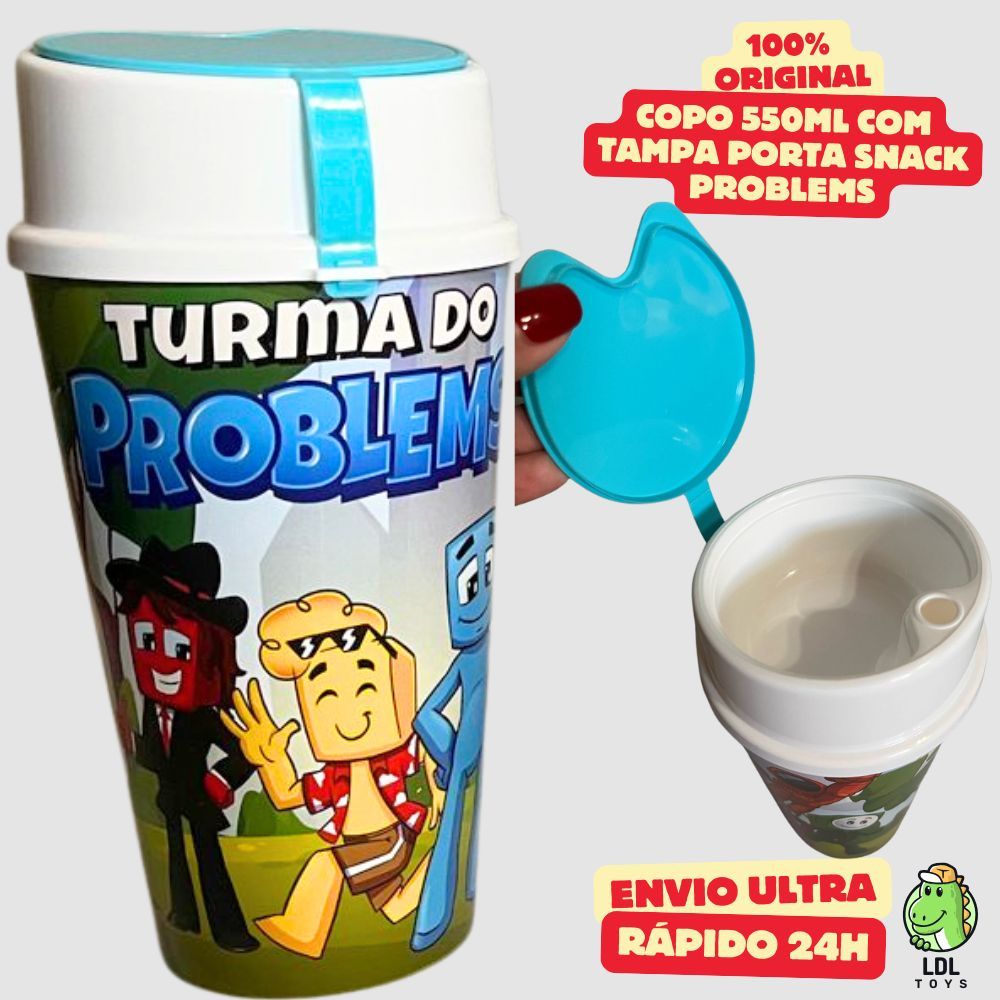 Copo Personalizado Turma Do Problems Com Tampa Porta Snack 550 Ml Youtuber Algazarra