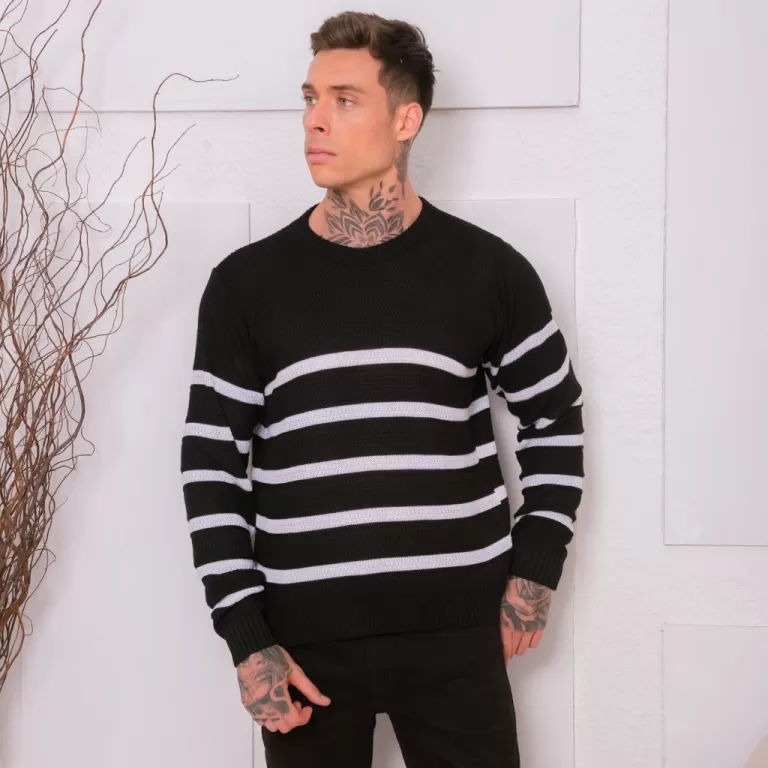 Suéter Tricot Masculino Blusa de Frio Listrado Go